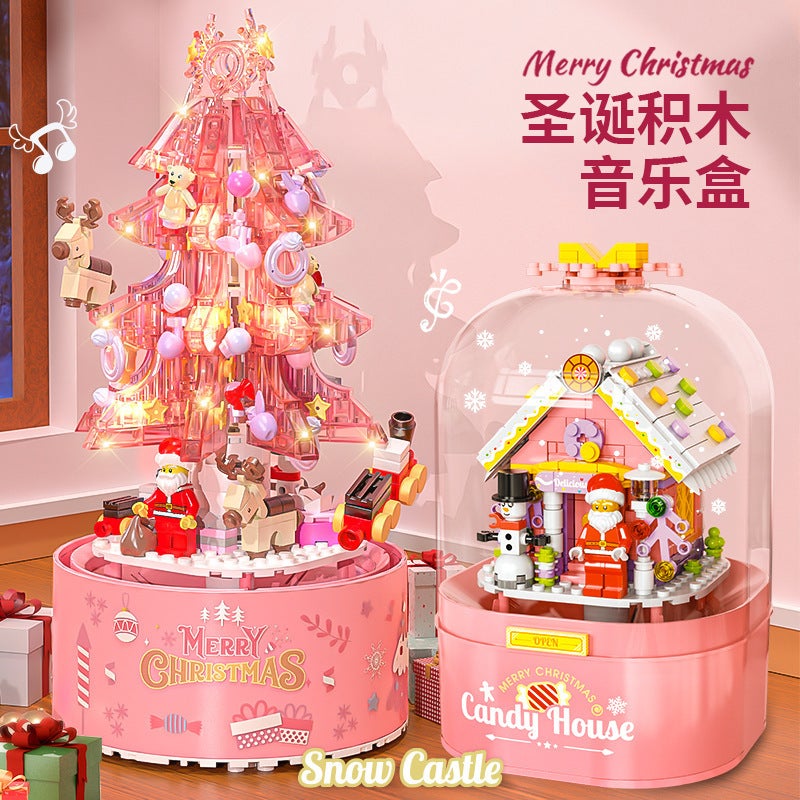 Candy House Santa Claus Snow Rotating Music Box Christmas Blocks Compatible Lego Christmas Gift Drill Z013 - Image 3
